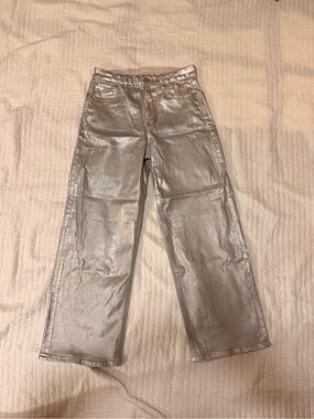 American Eagle Outfitters Metallic Silver Straight-Leg Jeans